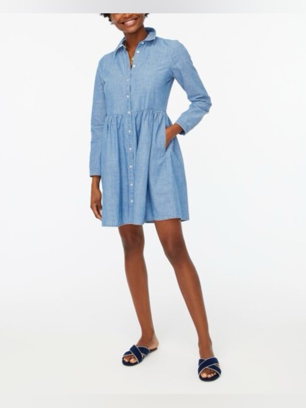 J.Crew Blue Chambray Button-Front Shirt Dress Size 4